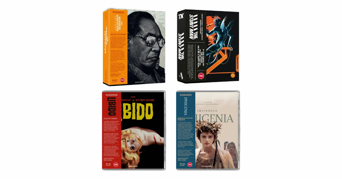 Radiance Films February 2026 Releases: The Japanese Godfather Trilogy, Iphigenia, Libido, and The Stunt Man